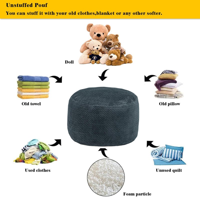Asuprui Pouf Ottoman Unstuffed Ottoman Foot Rest No Filler Soft Foot Stool 20x20x12 Inches Fuzzy Chair Floor Pouf Chair with Storage for Living Room Bedroom Dark Gray - Image 3